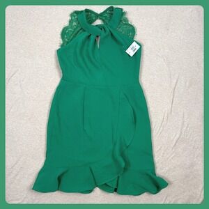 19 Cooper NEW Green‎ Lace Trim Dress Casual Contemporary Knee Length Fit & Flare